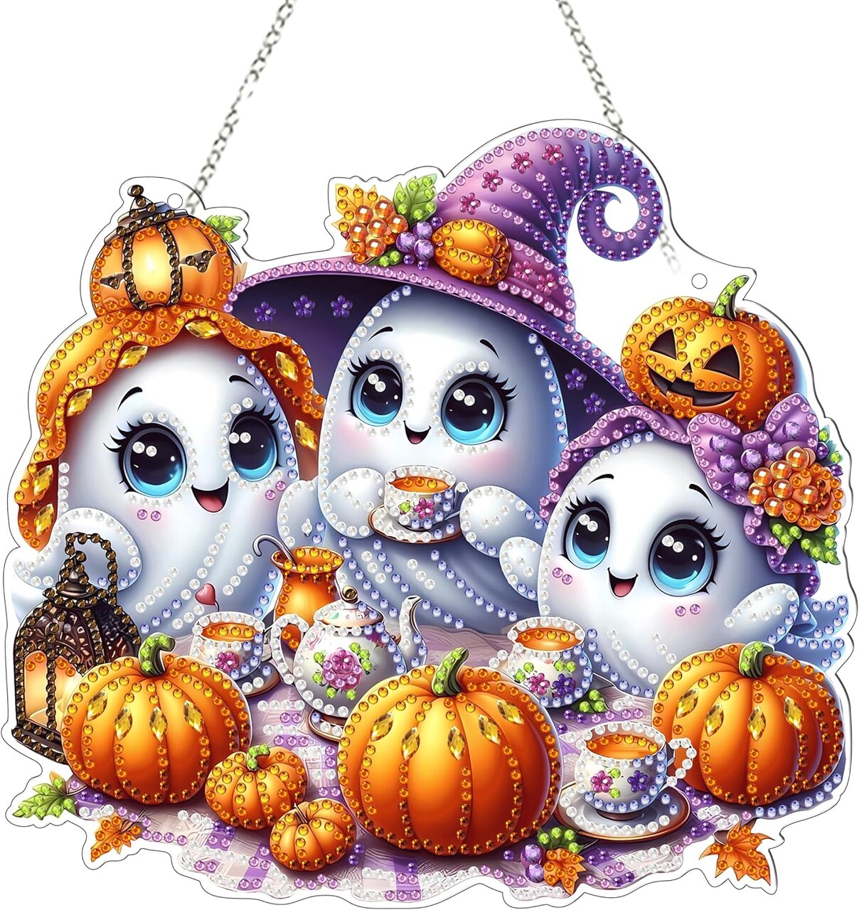 Halloween Ghost Diamond Art Hanging Kit for Adults – Double-Sided 5D DIY Acrylic Window Pendant, Special Shaped Rhinestones, Home & Garden Wall Decor